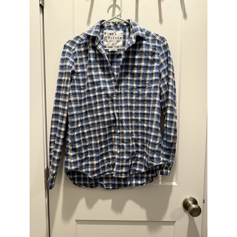 Frank & Eileen Barry Tailored Blue Plaid Flannel Button Front Shirt XS Checkered